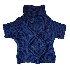 Magaschoni navy chunky knit short sleeve sweater M